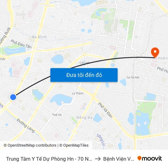 Trung Tâm Y Tế Dự Phòng Hn - 70 Nguyễn Chí Thanh to Bệnh Viện Việt Đức map