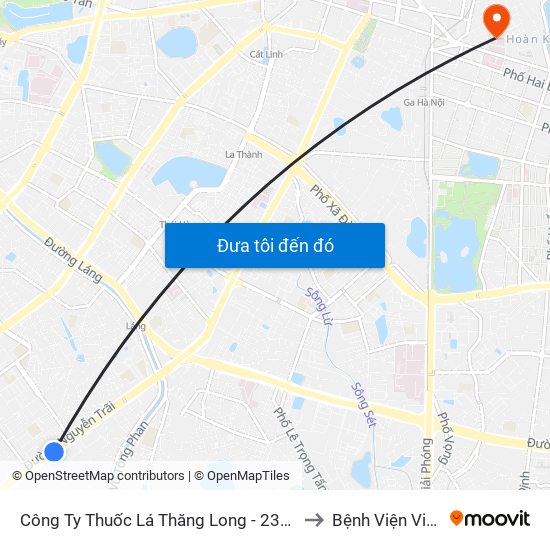 Công Ty Thuốc Lá Thăng Long - 235 Nguyễn Trãi to Bệnh Viện Việt Đức map