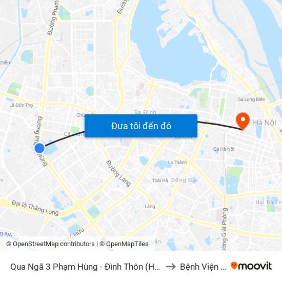 Qua Ngã 3 Phạm Hùng - Đình Thôn (Hướng Đi Phạm Văn Đồng) to Bệnh Viện Việt Đức map