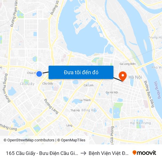 165 Cầu Giấy - Bưu Điện Cầu Giấy to Bệnh Viện Việt Đức map