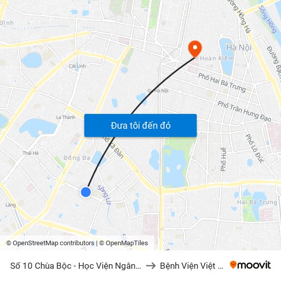 Công Ty In Thương Mại & Dịch Vụ Ngân Hàng - Số 10 Chùa Bộc to Bệnh Viện Việt Đức map