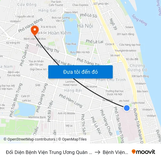 Đối Diện Bệnh Viện Trung Ương Quân Đội 108 - Trần Hưng Đạo to Bệnh Viện Việt Đức map