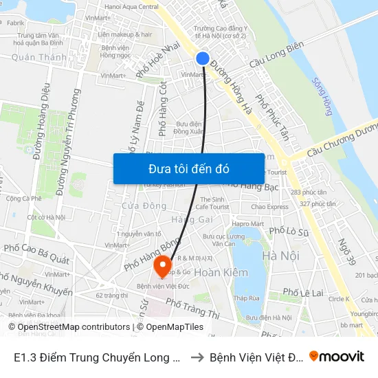 E1.3 Điểm Trung Chuyển Long Biên to Bệnh Viện Việt Đức map