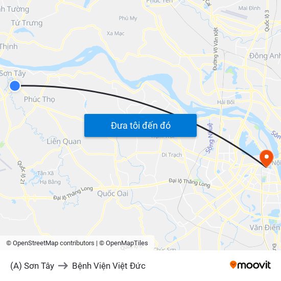 (A) Sơn Tây to Bệnh Viện Việt Đức map