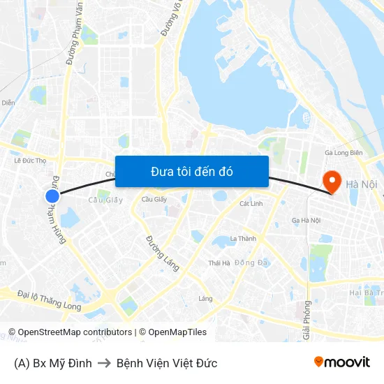 (A) Bx Mỹ Đình to Bệnh Viện Việt Đức map