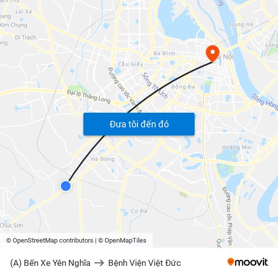 (A) Bến Xe Yên Nghĩa to Bệnh Viện Việt Đức map