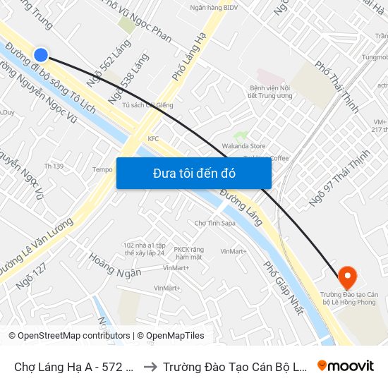 Chợ Láng Hạ A - 572 Đường Láng to Trường Đào Tạo Cán Bộ Lê Hồng Phong map