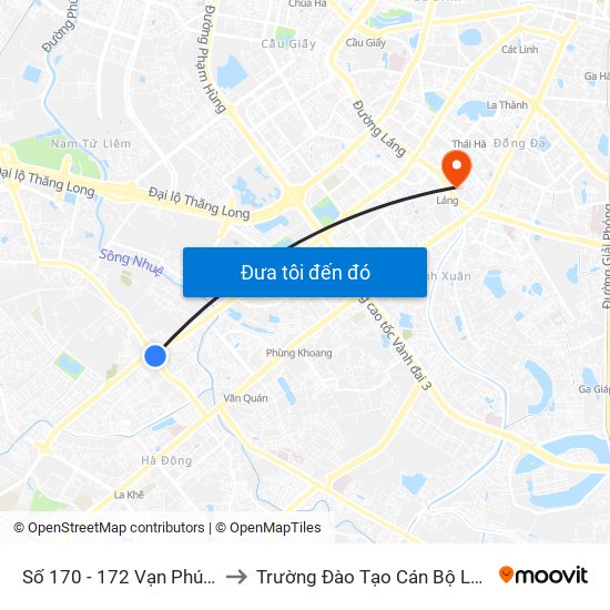 Số 170 - 172 Vạn Phúc - Hà Đông to Trường Đào Tạo Cán Bộ Lê Hồng Phong map