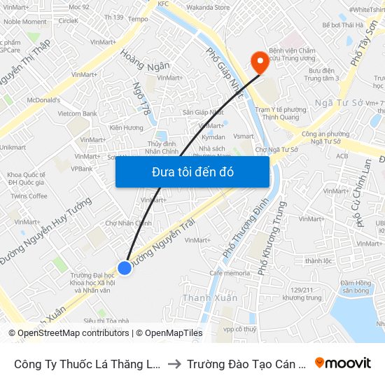 Công Ty Thuốc Lá Thăng Long - 235 Nguyễn Trãi to Trường Đào Tạo Cán Bộ Lê Hồng Phong map