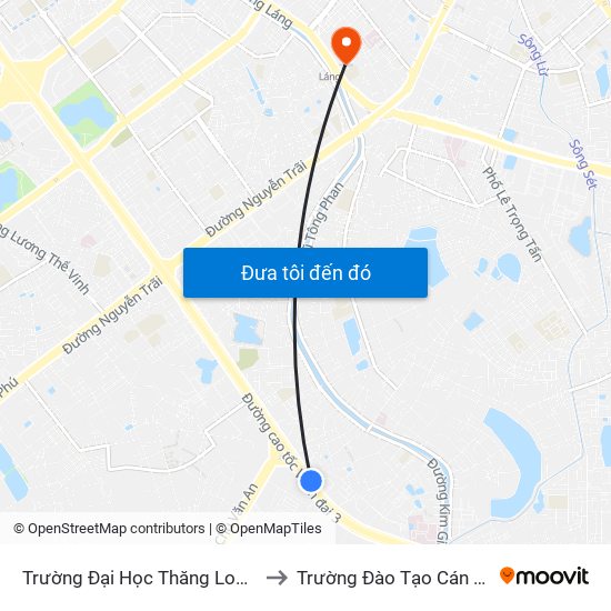 Trường Đại Học Thăng Long - Nghiêm Xuân Yêm to Trường Đào Tạo Cán Bộ Lê Hồng Phong map