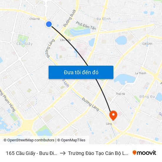 165 Cầu Giấy - Bưu Điện Cầu Giấy to Trường Đào Tạo Cán Bộ Lê Hồng Phong map