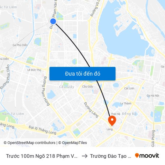 Trước 100m Ngõ 218 Phạm Văn Đồng (Đối Diện Công Viên Hòa Bình) to Trường Đào Tạo Cán Bộ Lê Hồng Phong map