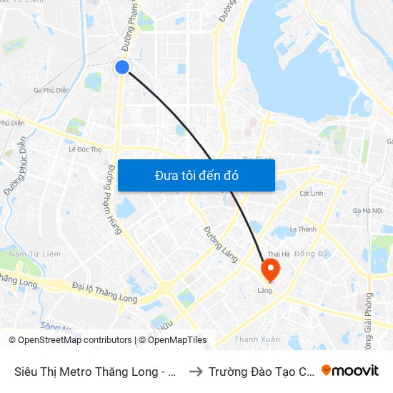 Siêu Thị Metro Thăng Long - Đối Diện Ngõ 599 Phạm Văn Đồng to Trường Đào Tạo Cán Bộ Lê Hồng Phong map