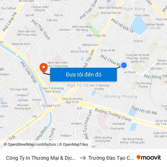 Công Ty In Thương Mại & Dịch Vụ Ngân Hàng - Số 10 Chùa Bộc to Trường Đào Tạo Cán Bộ Lê Hồng Phong map