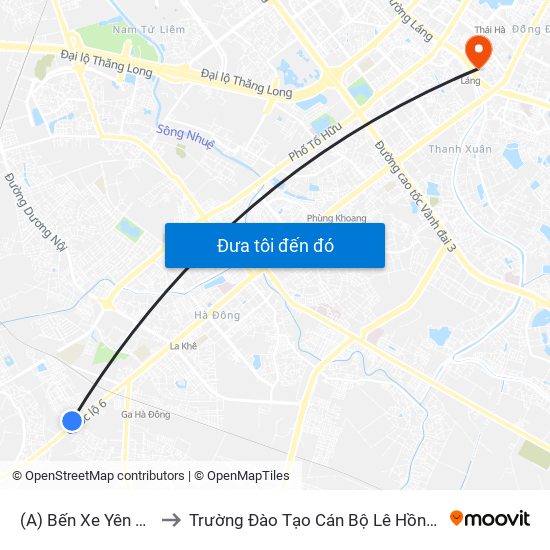(A) Bến Xe Yên Nghĩa to Trường Đào Tạo Cán Bộ Lê Hồng Phong map