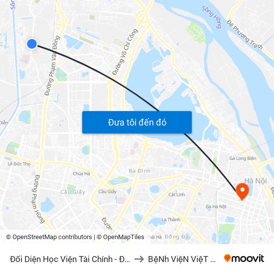 Đối Diện Học Viện Tài Chính - Đường Đức Thắng to BệNh ViệN ViệT Nam - Cuba map