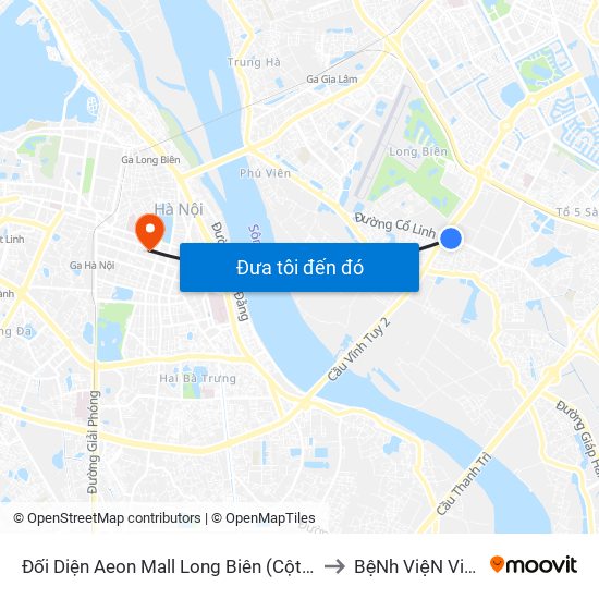 Đối Diện Aeon Mall Long Biên (Cột Điện T4a/2a-B Đường Cổ Linh) to BệNh ViệN ViệT Nam - Cuba map