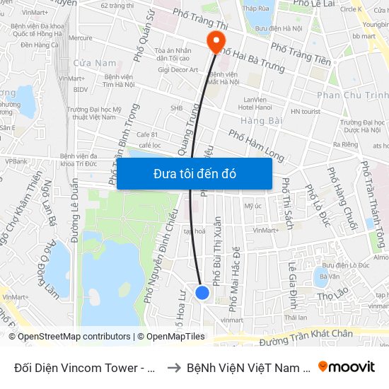 Đối Diện Vincom Tower - Bà Triệu to BệNh ViệN ViệT Nam - Cuba map