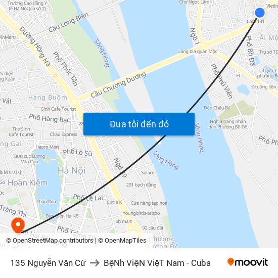 135 Nguyễn Văn Cừ to BệNh ViệN ViệT Nam - Cuba map