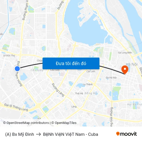 (A) Bx Mỹ Đình to BệNh ViệN ViệT Nam - Cuba map