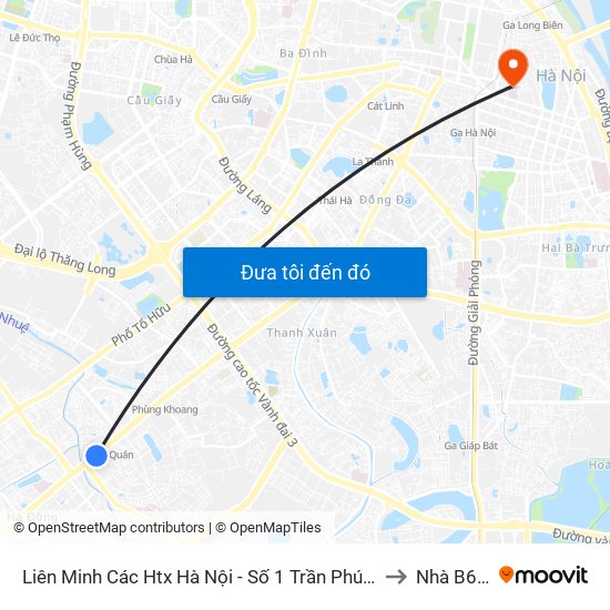 Liên Minh Các Htx Hà Nội - Số 1 Trần Phú (Hà Đông) to Nhà B6-B7 map