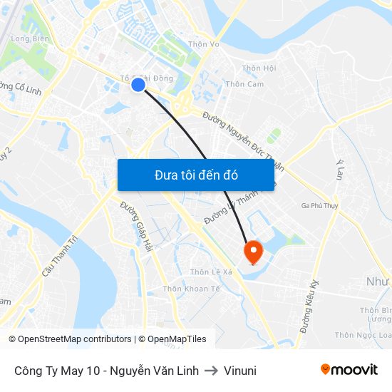 Công Ty May 10 - Nguyễn Văn Linh to Vinuni map