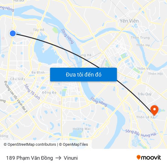 189 Phạm Văn Đồng to Vinuni map