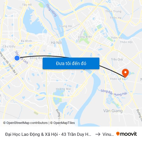 Đại Học Lao Động & Xã Hội - 43 Trần Duy Hưng to Vinuni map