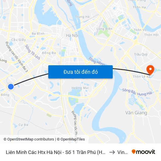 Liên Minh Các Htx Hà Nội - Số 1 Trần Phú (Hà Đông) to Vinuni map