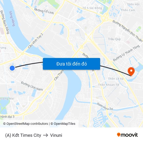 (A) Kđt Times City to Vinuni map