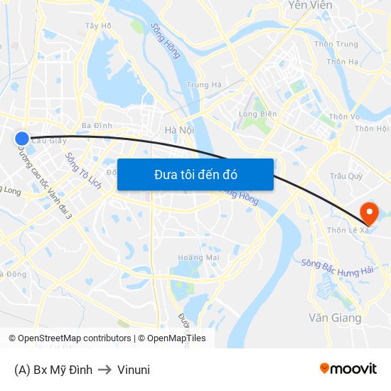 (A) Bx Mỹ Đình to Vinuni map