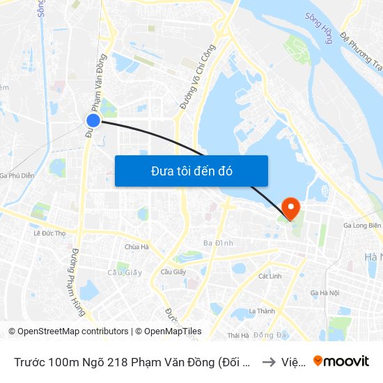 Trước 100m Ngõ 218 Phạm Văn Đồng (Đối Diện Công Viên Hòa Bình) to Viện 69 map