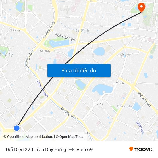 Đối Diện 220 Trần Duy Hưng to Viện 69 map