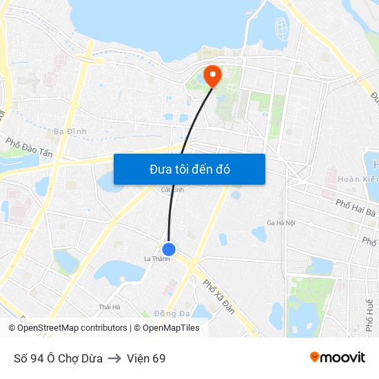 Số 94 Ô Chợ Dừa to Viện 69 map