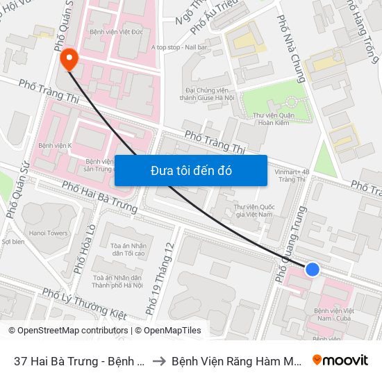 37 Hai Bà Trưng - Bệnh Viện Việt Nam Cu Ba to Bệnh Viện Răng Hàm Mặt Trung Ương Hà Nội map