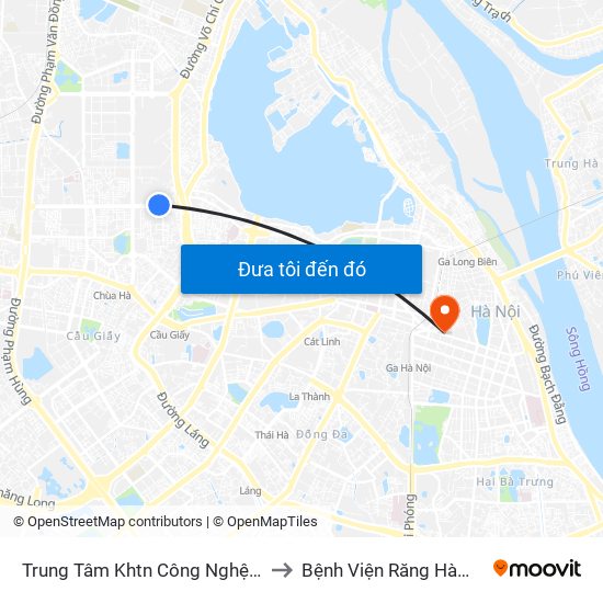 Trung Tâm Khtn Công Nghệ Quốc Gia - 18 Hoàng Quốc Việt to Bệnh Viện Răng Hàm Mặt Trung Ương Hà Nội map