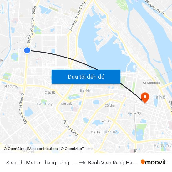 Siêu Thị Metro Thăng Long - Đối Diện Ngõ 599 Phạm Văn Đồng to Bệnh Viện Răng Hàm Mặt Trung Ương Hà Nội map