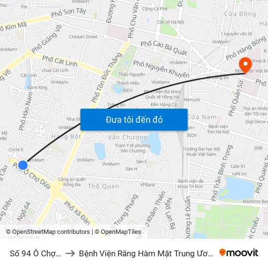 Số 94 Ô Chợ Dừa to Bệnh Viện Răng Hàm Mặt Trung Ương Hà Nội map