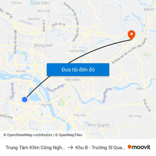 Trung Tâm Khtn Công Nghệ Quốc Gia - 18 Hoàng Quốc Việt to Khu B - Trường Sĩ Quan Chính Trị - Bộ Quốc Phòng map