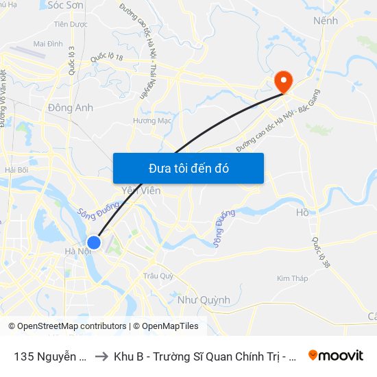 135 Nguyễn Văn Cừ to Khu B - Trường Sĩ Quan Chính Trị - Bộ Quốc Phòng map