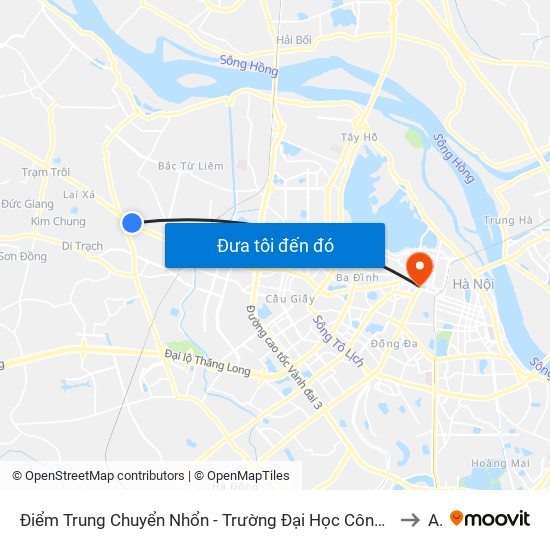 Điểm Trung Chuyển Nhổn - Trường Đại Học Công Nghiệp Hà Nội - Đường 32 to A1 map