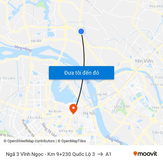 Ngã 3 Vĩnh Ngọc - Km 9+230 Quốc Lộ 3 to A1 map