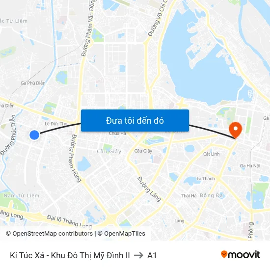 Kí Túc Xá - Khu Đô Thị Mỹ Đình II to A1 map