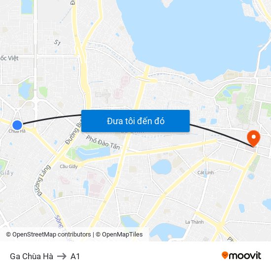 Ga Chùa Hà to A1 map