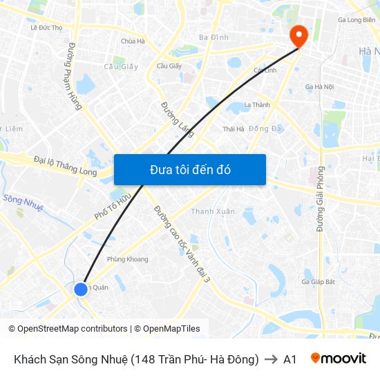 Khách Sạn Sông Nhuệ (148 Trần Phú- Hà Đông) to A1 map