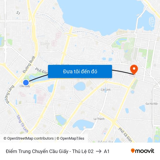 Điểm Trung Chuyển Cầu Giấy - Thủ Lệ 02 to A1 map