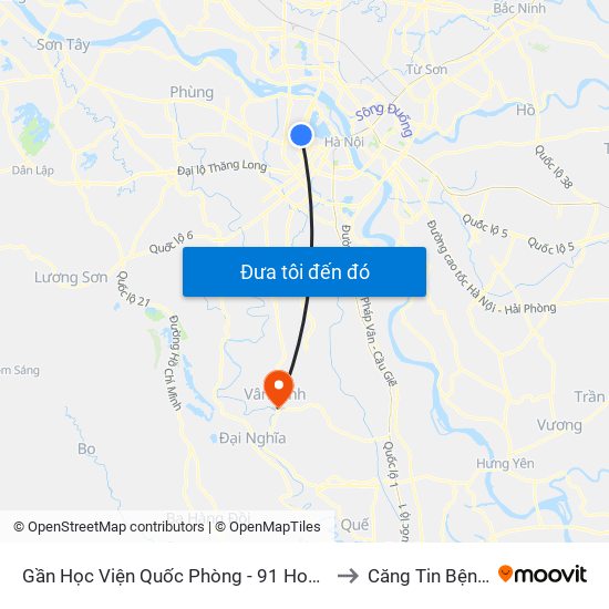 Gần Học Viện Quốc Phòng - 91 Hoàng Quốc Việt to Căng Tin Bệnh Viện map