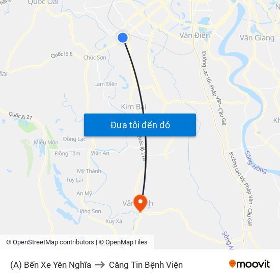 (A) Bến Xe Yên Nghĩa to Căng Tin Bệnh Viện map