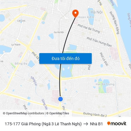 175-177 Giải Phóng (Ngã 3 Lê Thanh Nghị) to Nhà B1 map