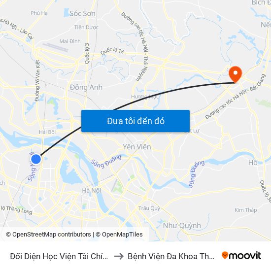 Đối Diện Học Viện Tài Chính - Đường Đức Thắng to Bệnh Viện Đa Khoa Thành An - Thăng Long map